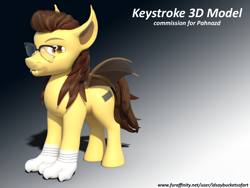 Size: 1200x900 | Tagged: safe, artist:idsaybucketsofart, derpibooru import, oc, oc:keystroke, bat pony, hybrid, 3d, glasses, simple background