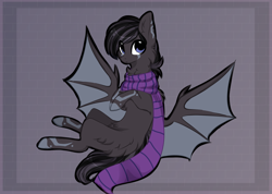 Size: 1664x1188 | Tagged: safe, artist:little-sketches, derpibooru import, oc, bat pony, abstract background, bat pony oc, clothes, scarf, solo