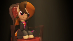 Size: 1920x1080 | Tagged: safe, artist:razethebeast, derpibooru import, oc, oc:cupcake slash, earth pony, pony, 3d, clothes, clothes swap, cute, female, gift art, jacket, leather jacket, looking at you, mare, ocbetes, silly, sitting, source filmmaker, spotlight