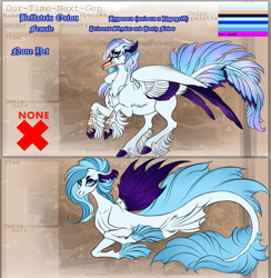 Size: 1600x1637 | Tagged: safe, artist:cookiemoonloo, derpibooru import, oc, oc only, oc:bellatrix orion, classical hippogriff, hippogriff, hybrid, seapony (g4), female, offspring, parent:party favor, parent:princess skystar, reference sheet, solo