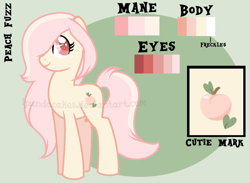 Size: 1108x809 | Tagged: safe, artist:ipandacakes, derpibooru import, oc, oc:peach fuzz, earth pony, pony, female, mare, reference sheet, solo