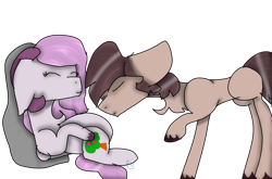 Size: 2186x1440 | Tagged: safe, artist:redvelvet-isanoodle, derpibooru import, oc, oc only, oc:beryl (discoshy), oc:iron granite, earth pony, hybrid, pony, affection, eyes closed, female, interspecies offspring, lying, lying down, male, multiple pregnancy, oc x oc, offspring, offspring shipping, parent:big macintosh, parent:discord, parent:fluttershy, parent:marble pie, parents:discoshy, parents:marblemac, pillow, pregnant, shipping, signature, simple background, straight, transparent background