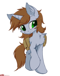 Size: 1212x1527 | Tagged: safe, artist:orang111, derpibooru import, oc, oc only, oc:littlepip, pony, unicorn, fallout equestria, cheek fluff, chest fluff, cute, ear fluff, fanfic, fanfic art, female, fluffy, horn, leg fluff, mare, raised hoof, saddle bag, simple background, smiling, solo, white background