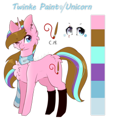 Size: 908x974 | Tagged: safe, artist:twinkepaint, derpibooru import, oc, oc only, oc:twinke paint, pony, unicorn, chest fluff, clothes, female, heart eyes, mare, reference sheet, scarf, simple background, socks, solo, tongue out, transparent background, wingding eyes