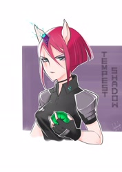 Size: 2480x3507 | Tagged: safe, artist:lalala, derpibooru import, tempest shadow, human, my little pony: the movie, broken horn, clothes, eye scar, female, humanized, looking at you, scar, solo