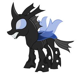 Size: 500x500 | Tagged: safe, artist:ashidaru, derpibooru import, changeling, blue changeling, fangs, simple background, solo, transparent background