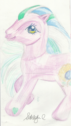 Size: 1024x1833 | Tagged: safe, artist:ashleighjadecooper, derpibooru import, pony, g3, sapphire shores (g3), solo, traditional art