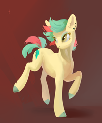 Size: 2000x2400 | Tagged: safe, artist:yanisfucker, derpibooru import, oc, oc only, earth pony, pony, abstract background, colored hooves, cutie mark, ear piercing, earring, eyeshadow, female, jewelry, makeup, mare, piercing, solo, two toned mane