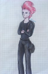 Size: 2652x4032 | Tagged: safe, artist:clefsignsketcher, derpibooru import, tempest shadow, human, my little pony: the movie, backpack, bag, belt, eye scar, female, graph paper, humanized, lined paper, scar, solo, traditional art