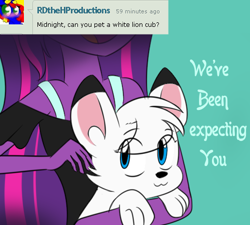 Size: 500x450 | Tagged: safe, artist:wubcakeva, derpibooru import, midnight sparkle, sci-twi, twilight sparkle, big cat, lion, equestria girls, causal midnight sparkle, clothes, crossover, cub, cute, dialogue, jungle emperor leo, kimba, kimba the white lion, shirt, smiling