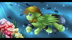 Size: 4500x2500 | Tagged: safe, artist:fkk, derpibooru import, oc, oc only, oc:delta hooves, fish, pegasus, pony, commission, cutie mark, diving, male, ocean, solo, stallion, underwater, ych result