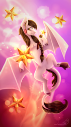 Size: 1440x2560 | Tagged: safe, artist:huayan, derpibooru import, oc, bat wings, braid, female, mare, solo, stars, unshorn fetlocks