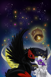 Size: 2000x3000 | Tagged: safe, artist:aleirina, derpibooru import, oc, pegasus, pony, female, male, mask, oc x oc, pony island, shipping, space, straight