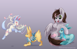 Size: 1024x652 | Tagged: safe, artist:thenornonthego, derpibooru import, oc, glaceon, jolteon, pokémon, sylveon