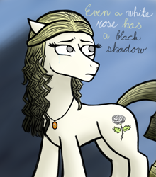 Size: 2893x3292 | Tagged: safe, artist:dyonys, derpibooru import, oc, oc only, oc:white rose, earth pony, pony, female, jewelry, mare, necklace, sketch, text