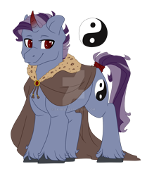 Size: 1024x1225 | Tagged: safe, artist:sk-ree, derpibooru import, oc, pony, unicorn, cloak, clothes, male, simple background, solo, stallion, taijitu, transparent background, watermark