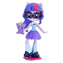 Size: 1500x1500 | Tagged: safe, derpibooru import, sci-twi, spike, twilight sparkle, dragon, better together, equestria girls, clothes, doll, equestria girls minis, glasses, irl, merchandise, photo, plushie, shoes, skirt, toy