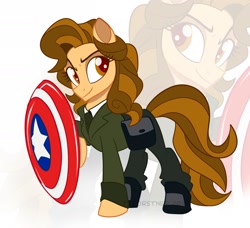 Size: 2190x1994 | Tagged: safe, artist:nanook123, derpibooru import, earth pony, pony, 20th century, agent carter, allied forces, blazer, boots, breeches, british, captain america, chemist, clothes, cravat, crossover, female, feminism, if only, looking at you, mare, marvel, peggy carter, ponified, shield, shirt, shoes, soldier, war hero, white shirt, world war ii, zoom layer