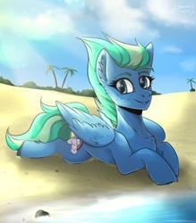 Size: 850x970 | Tagged: safe, artist:serodart, derpibooru import, oc, beach, lens flare, palm tree, sun, tree