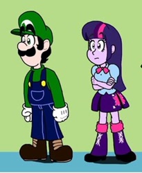 Size: 746x911 | Tagged: safe, artist:cailauniverse, derpibooru import, twilight sparkle, twilight sparkle (alicorn), alicorn, equestria girls, clothes, cropped, crossover, leg warmers, luigi, pleated skirt, shoes, skirt, super mario bros.