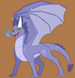 Size: 1569x1627 | Tagged: safe, artist:ganashiashaka, derpibooru import, oc, oc:chara, dragon, brown background, dragon oc, female, offspring, parent:princess ember, parent:spike, parents:emberspike, simple background, solo