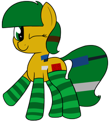 Size: 1562x1730 | Tagged: safe, artist:axlearts, derpibooru import, oc, oc only, oc:blocky bits, earth pony, pony, clothes, cute, female, looking at you, mare, one eye closed, raised hoof, simple background, smiling, socks, solo, striped socks, transparent background, wink, winking at you