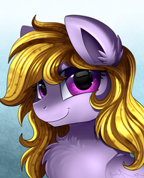 Size: 1424x1764 | Tagged: safe, artist:pridark, derpibooru import, oc, oc only, oc:cookie byte, pony, bust, chest fluff, commission, female, looking at you, portrait, smiling, solo