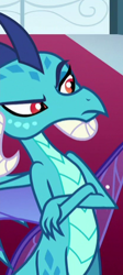 Size: 208x466 | Tagged: safe, derpibooru import, screencap, princess ember, school daze, cropped, crossed arms, displeased, raised eyebrow