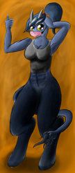 Size: 1464x3377 | Tagged: safe, artist:miragepotato, derpibooru import, iron will, armpits, looking at you, rule 63, simple background, thumbs up