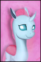 Size: 2000x3000 | Tagged: safe, artist:theunconsistentone, derpibooru import, ocellus, changedling, changeling, school daze, season 8, cute, diaocelles, female, pink background, simple background, smiling, solo