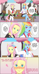 Size: 900x1700 | Tagged: safe, artist:erokami-chan, derpibooru import, fluttershy, rainbow dash, anthro, human, anime, clothes, comic, eared humanization, female, flutterdash, humanized, lesbian, pony coloring, school uniform, shipping, tailed humanization, webcomic