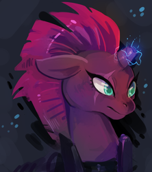 Size: 1134x1279 | Tagged: safe, artist:cherivinca, derpibooru import, tempest shadow, pony, unicorn, my little pony: the movie, broken horn, colored pupils, eye scar, female, mare, scar, solo, sparking horn