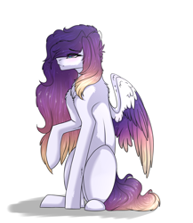 Size: 2000x2300 | Tagged: safe, artist:sukiskuki, derpibooru import, oc, oc only, pegasus, pony, blue eyes, female, mare, simple background, sitting, solo