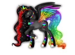 Size: 800x582 | Tagged: safe, artist:amenoo, derpibooru import, oc, oc only, oc:princess neon boom, alicorn, original species, pony, alicorn oc, colored horn, colored wings, converse, ethereal mane, female, jewelry, mare, multicolored wings, neon pony, rainbow tail, rainbow wings, raised hoof, regalia, shoes, simple background, solo, transparent background