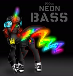 Size: 1565x1647 | Tagged: safe, artist:nekomellow, derpibooru import, oc, oc:prince neon bass, alicorn, original species, alicorn oc, neon pony, solo