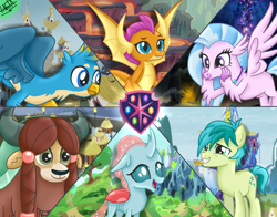 Size: 1400x1100 | Tagged: safe, artist:liniitadash23, derpibooru import, gallus, ocellus, sandbar, silverstream, smolder, yona, changedling, changeling, classical hippogriff, dragon, earth pony, griffon, hippogriff, pony, yak, school daze, changeling kingdom, dragon lands, dragoness, female, griffonstone, seaquestria, student six, twilight's castle, yakyakistan