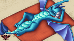 Size: 3840x2160 | Tagged: safe, artist:tsaritsaluna, derpibooru import, princess ember, dragon, armpits, basking in the sun, beach, dragoness, eyes closed, female, sand, stretching