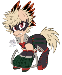 Size: 1885x2286 | Tagged: safe, artist:cutiepatootiee, derpibooru import, pony, crossover, ground zero's hero costume, katsuki bakugou, my hero academia, ponified, quirked pony, simple background, solo, transparent background