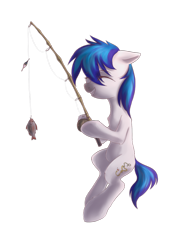 Size: 540x763 | Tagged: safe, artist:loonya, derpibooru import, oc, oc only, oc:hooklined, earth pony, fish, pony, fishing, fishing rod, laughing, lineart, simple background, solo, transparent background