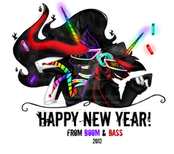 Size: 1024x908 | Tagged: safe, artist:nekomellow, derpibooru import, oc, oc only, oc:prince neon bass, oc:princess neon boom, alicorn, original species, alicorn oc, brother and sister, duo, female, happy new year, holiday, male, neon pony, siblings, simple background, transparent background