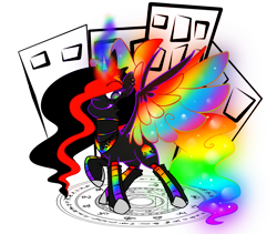 Size: 1200x1011 | Tagged: safe, artist:pheebadohdoh, derpibooru import, oc, oc only, oc:princess neon boom, alicorn, original species, alicorn oc, converse, neon pony, rainbow hair, raised hoof, shoes, simple background, solo, transparent background