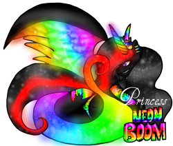 Size: 1698x1438 | Tagged: safe, artist:nekomellow, derpibooru import, oc, oc only, oc:princess neon boom, alicorn, original species, alicorn oc, neon pony, simple background, solo, transparent background