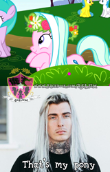 Size: 1024x1600 | Tagged: safe, derpibooru import, screencap, lemon hearts, lightning bolt, white lightning, pony, no second prances, background pony, cute, floral head wreath, flower, flower in hair, ghostemane, meme, park, reference, that's my pony, that's my x, unitárium