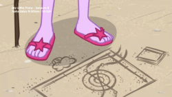 Size: 933x525 | Tagged: safe, derpibooru import, screencap, sci-twi, twilight sparkle, better together, equestria girls, friendship math, animated, close-up, feet, flip-flops, gif, legs, pictures of legs, sand, sandals, solo
