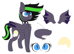 Size: 1024x744 | Tagged: safe, artist:tomboygirl45, derpibooru import, oc, oc:lunar night, bat pony, pony, bat pony oc, eye, fangs, female, mare, reference sheet, simple background, solo, transparent background