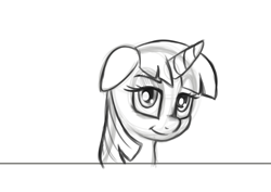 Size: 3508x2480 | Tagged: safe, artist:mc_labs15, derpibooru import, twilight sparkle, unicorn, black and white, cute, eyebrows, female, floppy ears, grayscale, monochrome, sketch, smiling, solo, twiabetes, wip