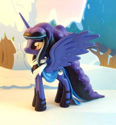 Size: 789x850 | Tagged: safe, artist:krowzivitch, derpibooru import, oc, oc only, oc:nocturna, alicorn, pony, alicorn oc, commission, craft, female, figurine, mare, sculpture, snow, solo, winter