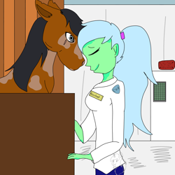 Size: 2048x2048 | Tagged: safe, artist:artisticfangirl7, derpibooru import, oc, oc:green heart, horse, equestria girls, animal, animal love, bonding, cute, love, paint horse, piebald, veterinarian, vitiligo