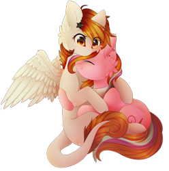 Size: 1624x1636 | Tagged: safe, artist:twinkepaint, derpibooru import, oc, oc only, oc:twinke paint, pegasus, pony, unicorn, female, hug, mare, simple background, transparent background