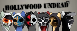 Size: 1390x575 | Tagged: safe, artist:makc-hunter, derpibooru import, pony, unicorn, cap, clothes, hat, hollywood undead, hoodie, mask, ponified